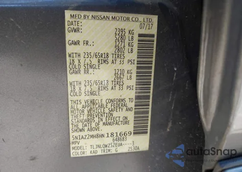 2017 Nissan Murano Sv из США, поврежденный, VIN 5N1AZ2MH8HN181669